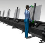 Inspection conveyor for automotive windscreen glass.