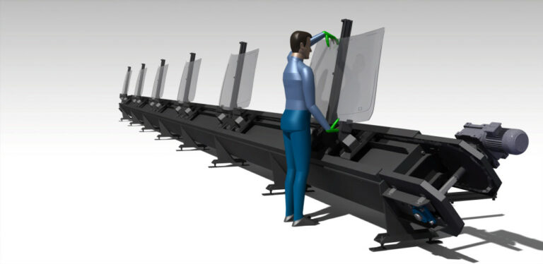 Inspection conveyor for automotive windscreen glass.