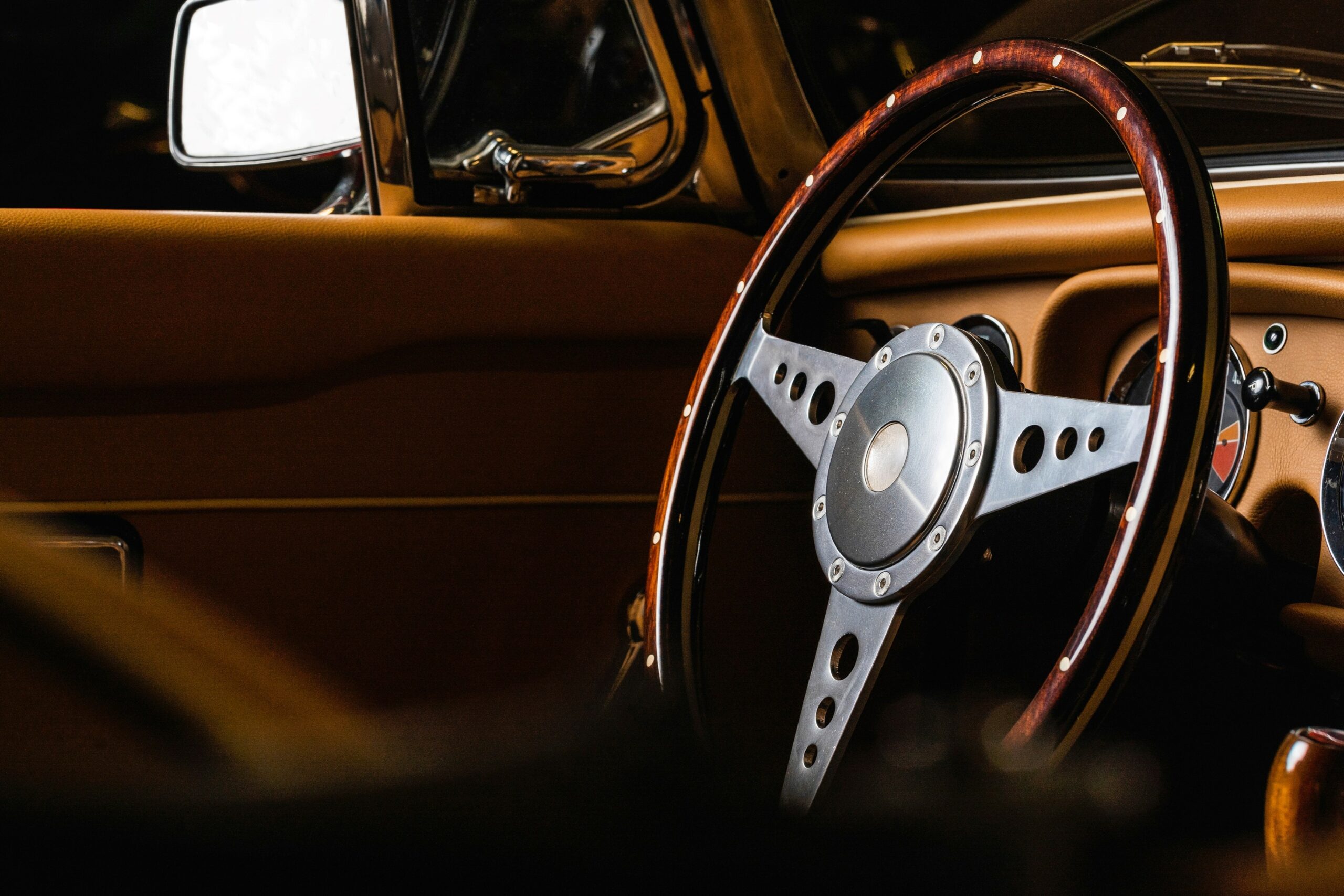 Vintage car steering wheel.